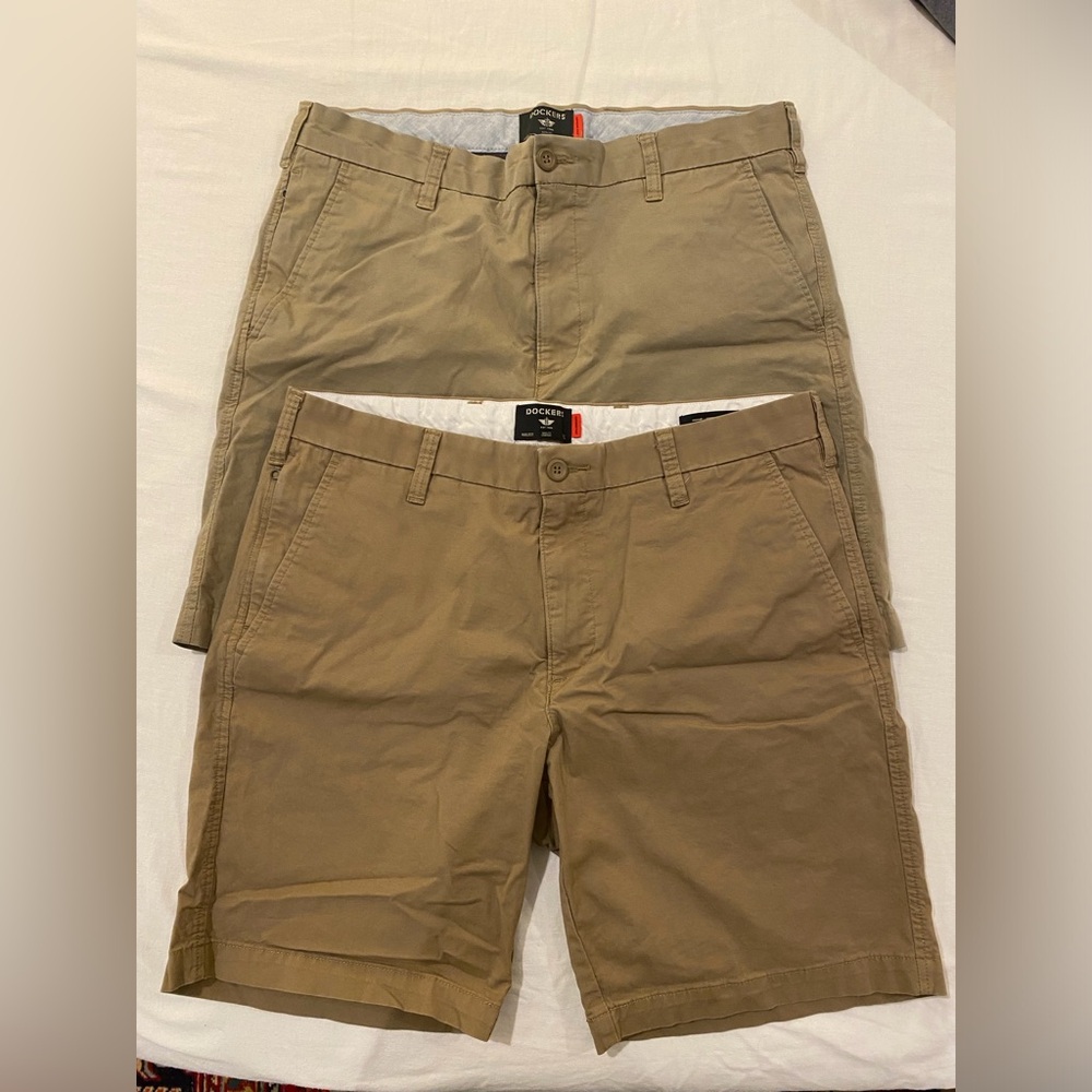 Two pairs of men’s size 34 khaki Dockers shorts EUC